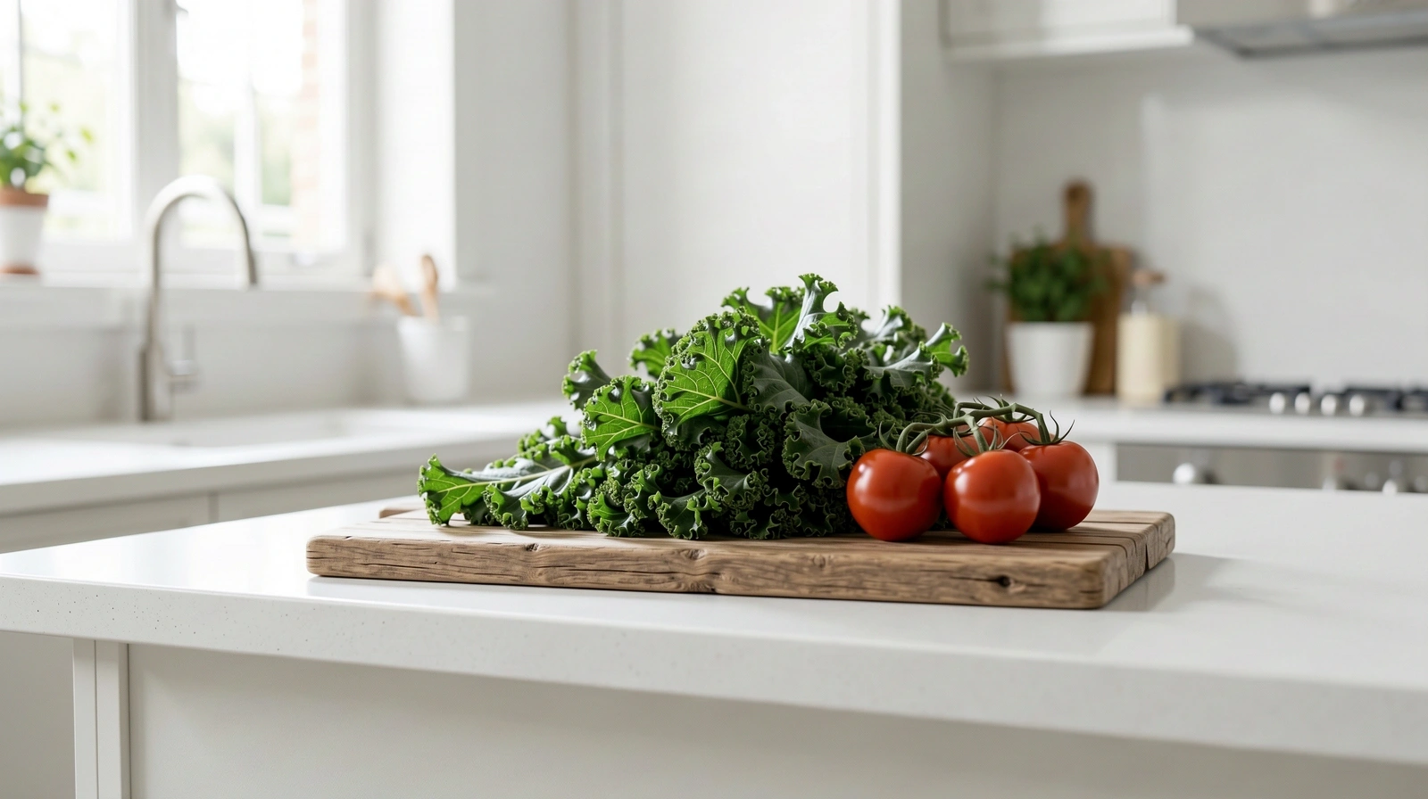 Frische natürliche Lebensmittel in einer hellen Küche